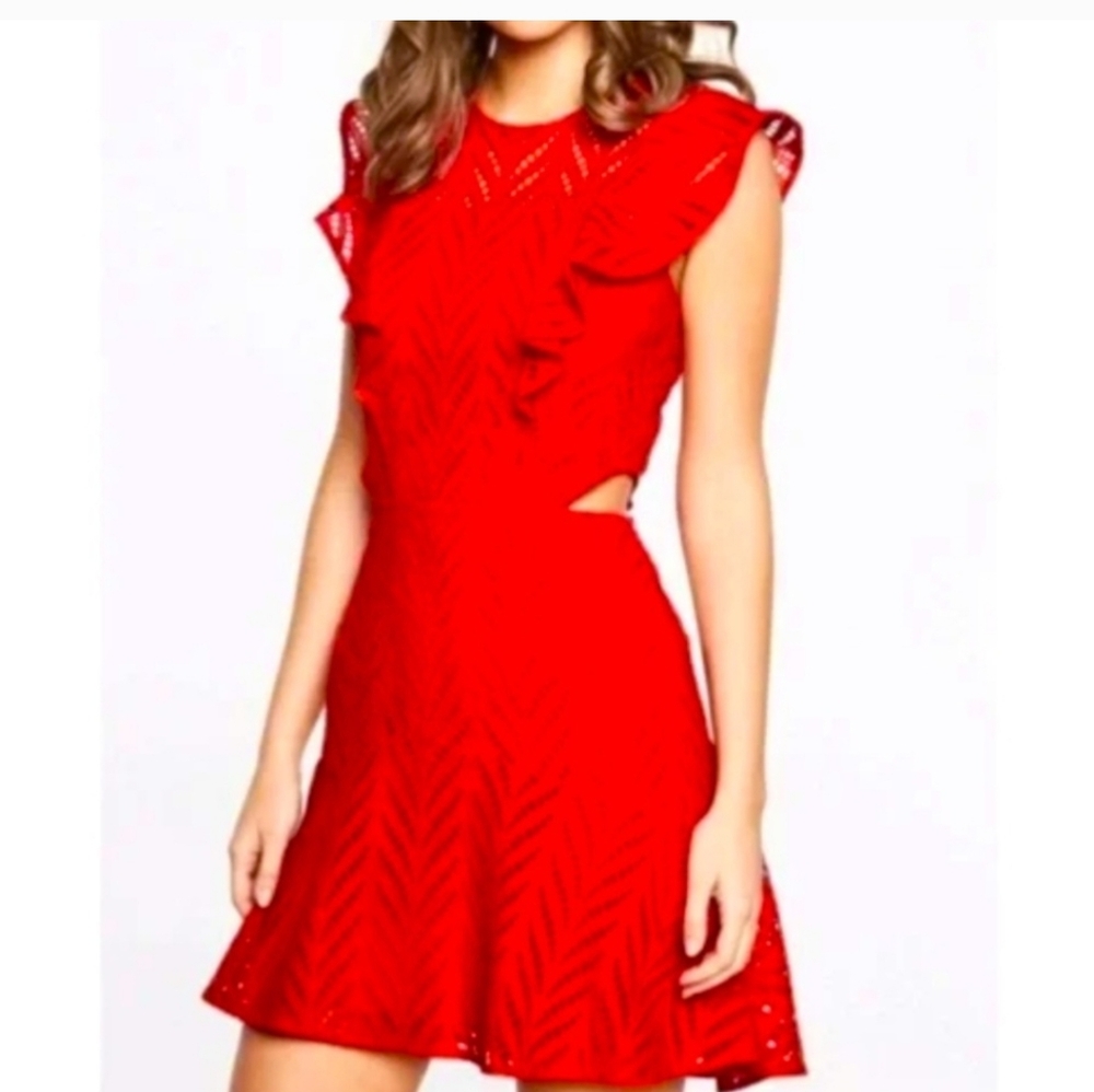 red Bardot mini dress with cutout sides. LIKE NEW only wore once.
